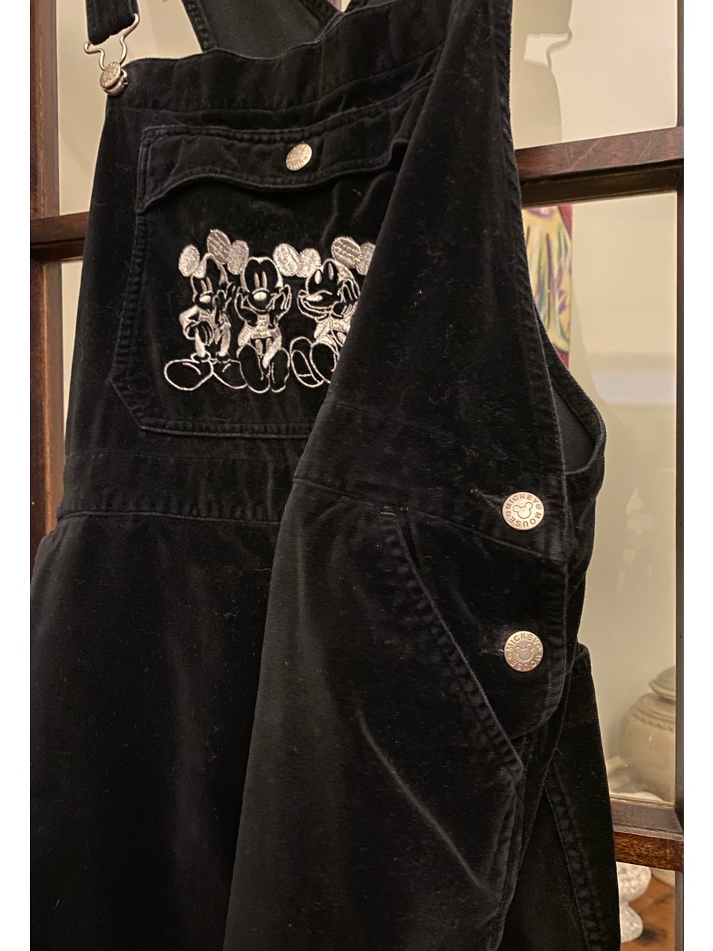 Black Velvet Mickey Mouse Embroidered Vintage Disney Overalls